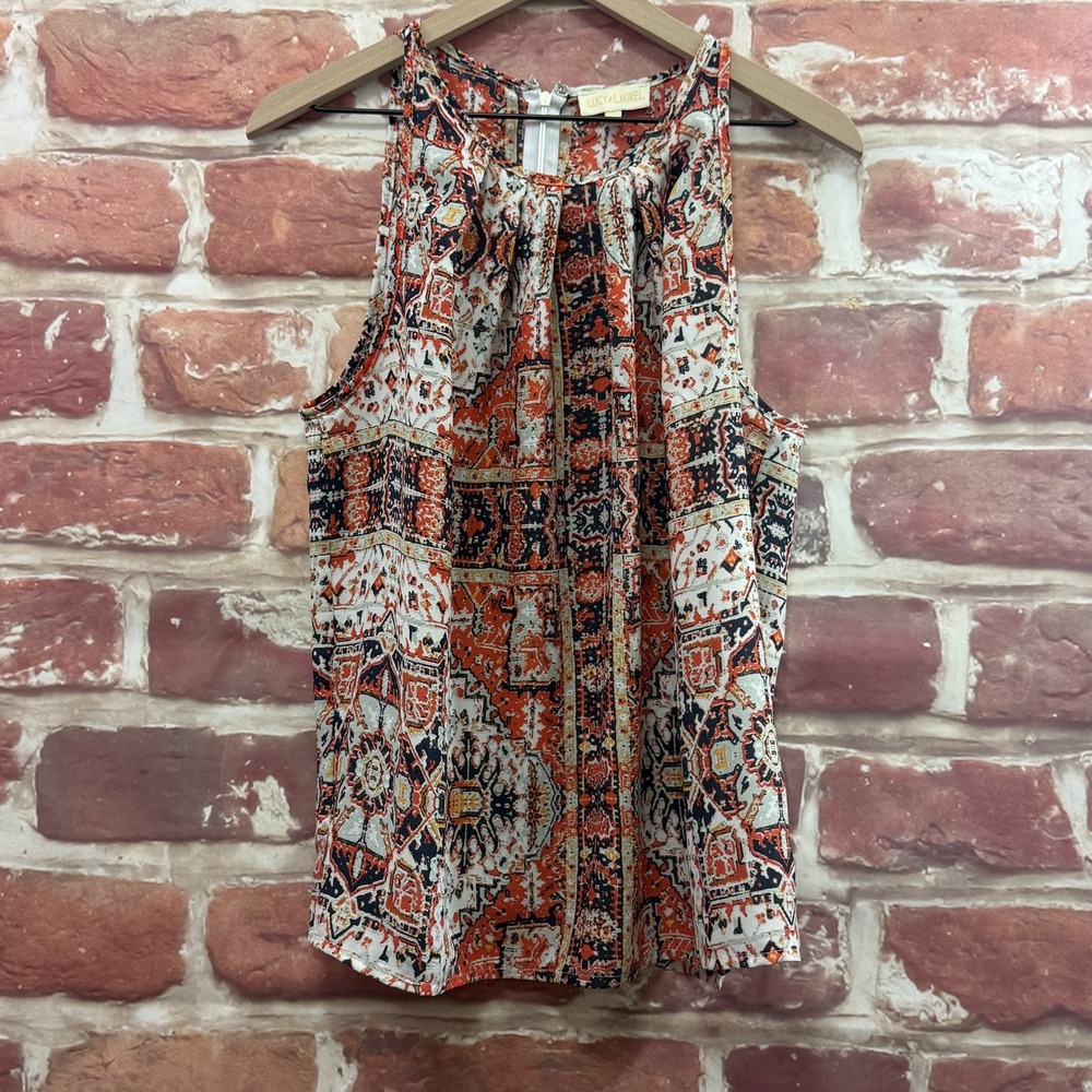 Anthropologie Lucy & Laurel Halter Top Women's L Multicolor Boho Abstract Shirt